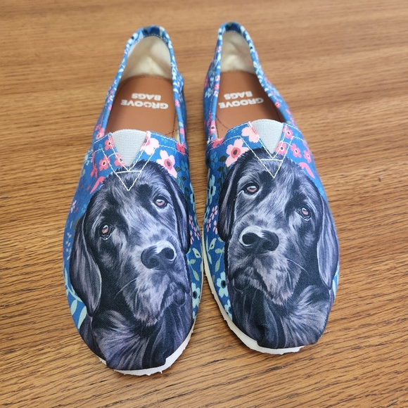 Groove Bags Shoes - Groove Bags Floral Black Lab Blue Casual Fabric Slip On Shoes